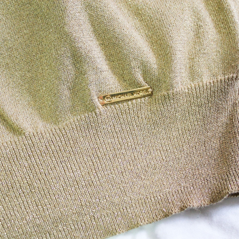 Michael Kors Gold Cowl Neck Short Sleeve Sweater M - Picture 3 of 6